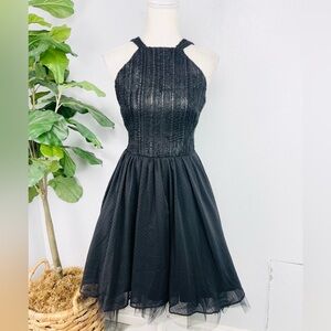 Anthropologie Eva Franco Black Tweed Tulle Halter Fit & Flare Dress